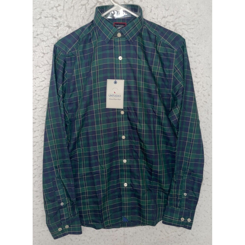 UNTUCKit Blue Green Plaid Slim Fit Wrinkle Free Long Sleeve Shirt Men’s M Cotton